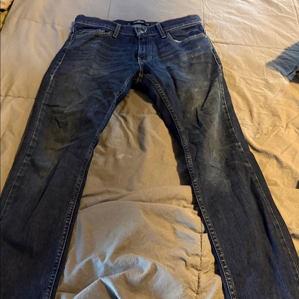 Hollister Men's Skinny Jeans in Dark Blue Wash